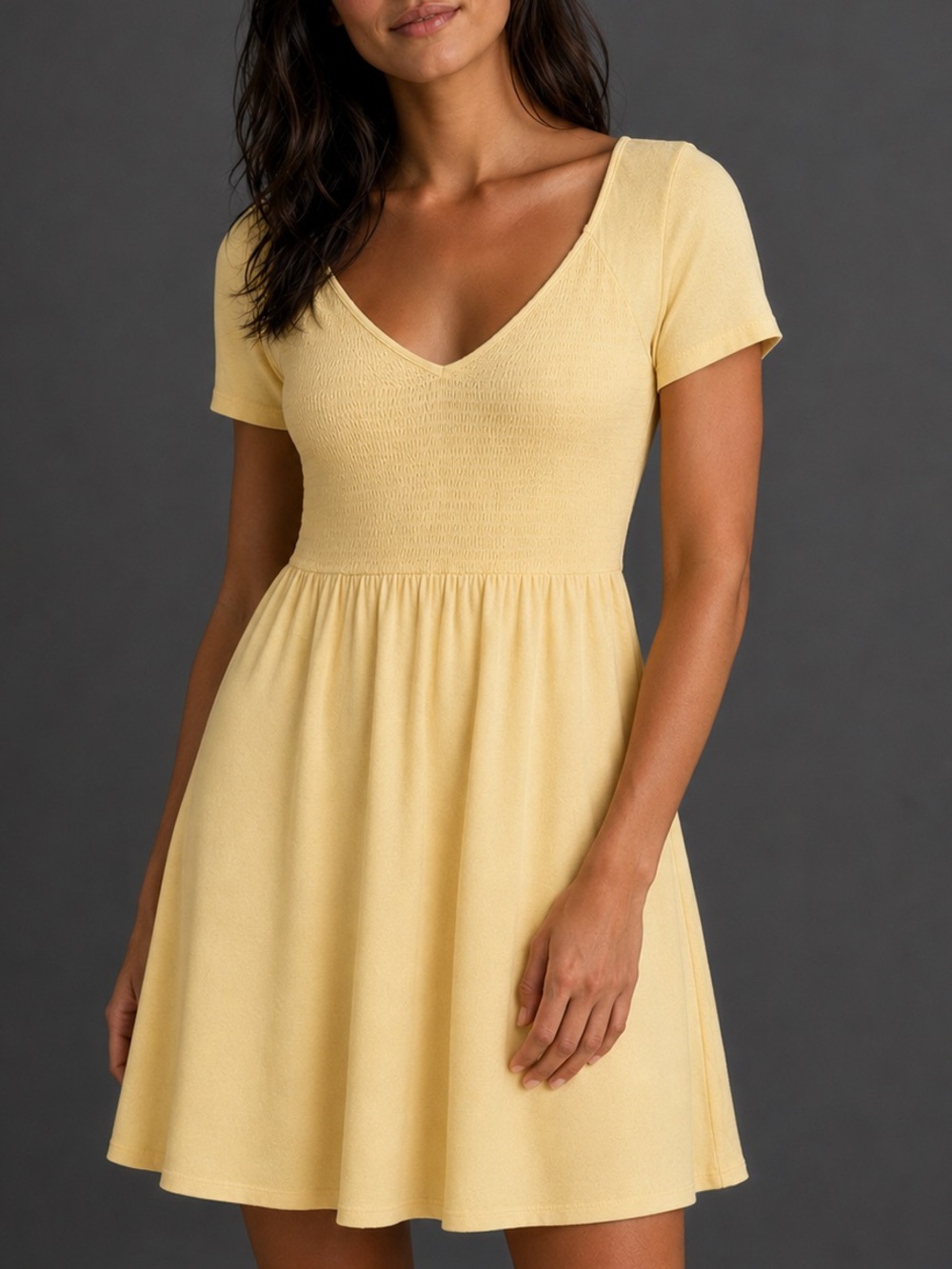 torrid Pale Yellow V-Neck Short Sleeve Mini Dress
